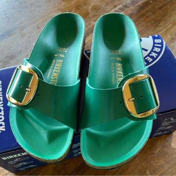 Birkenstock Shoes - Birkenstock Green Sandals with Gold Buckles